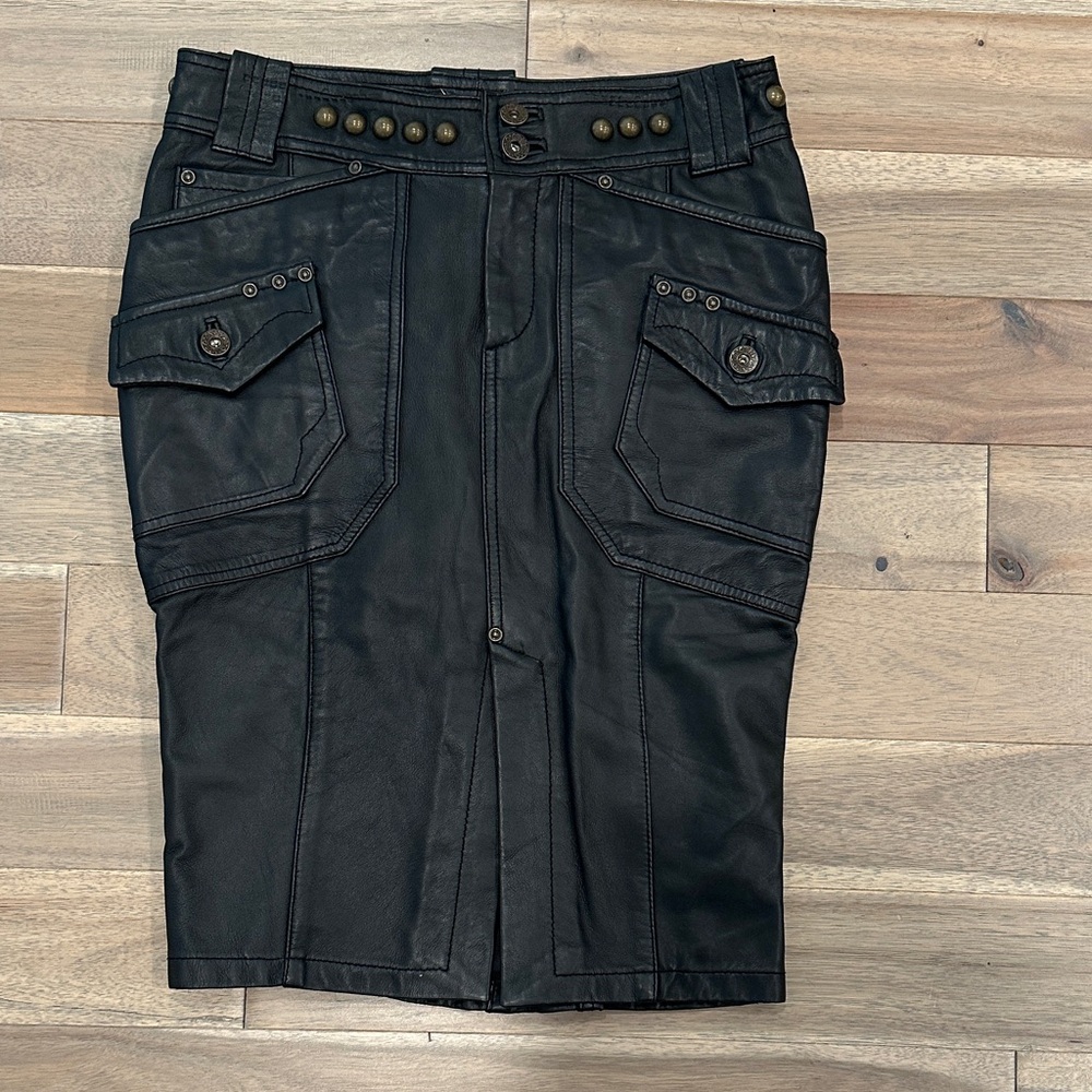 Diesel Black leather biker studded Pencil Skirt y2k